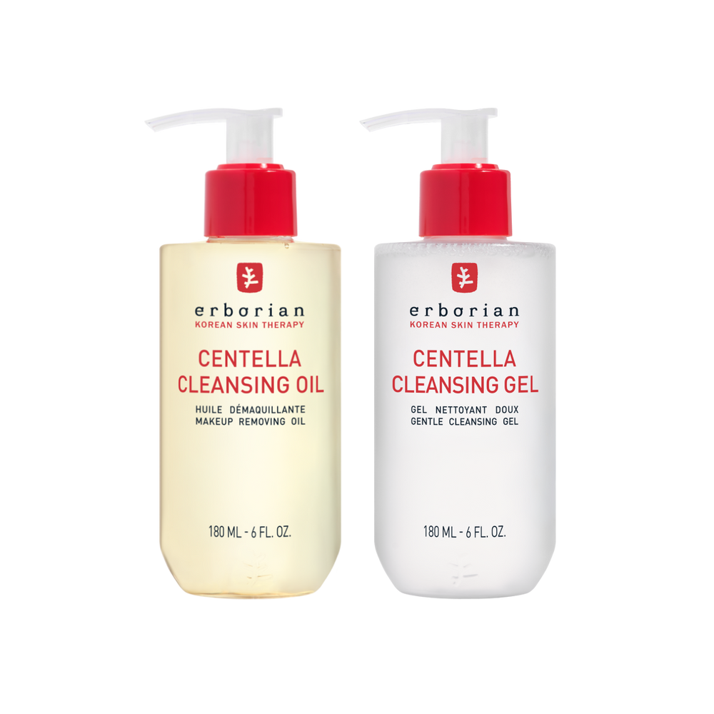 Duo double nettoyage visage : huile démaquillante et gel nettoyant